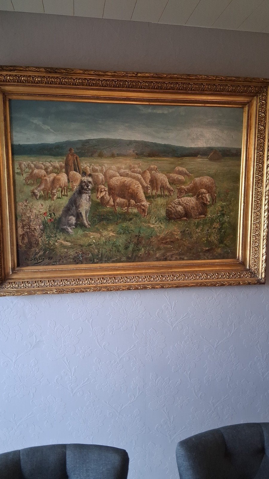 Groot schilderij  van Samson 18 99, Antiek en Kunst, Ophalen, Doek
