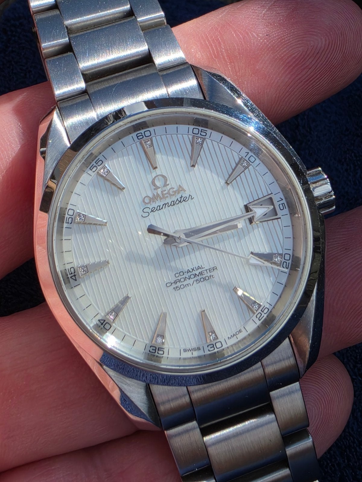 Omega Seamaster Aqua Terra Co-Axial M.O.P briljanten plaat, Staal, Staal, Polshorloge, Ophalen of Verzenden