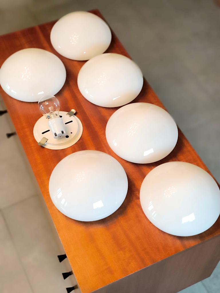 6 ronde Philips opaline glazen kandelaars, jaren 60, Ophalen of Verzenden, Zo goed als nieuw, Glas