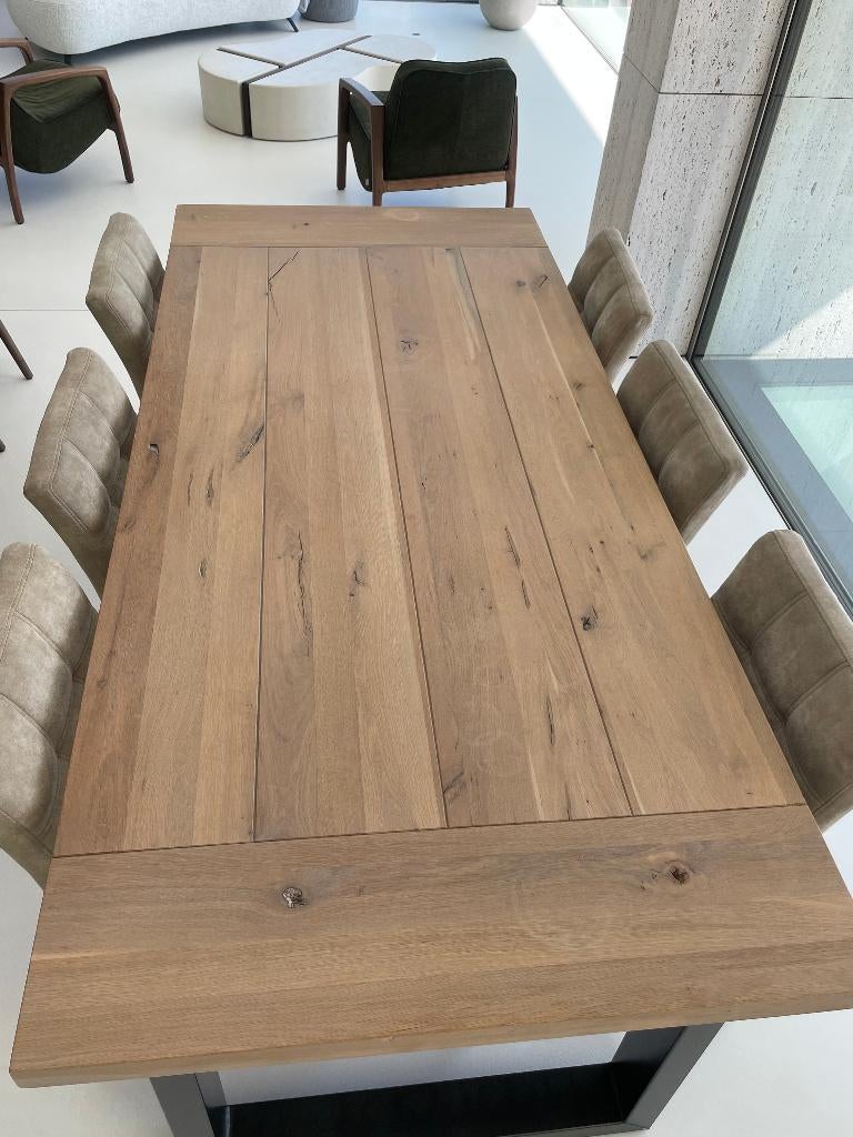 houten eettafel, 200 cm of meer, Zo goed als nieuw, Vijf personen of meer, Rechthoekig