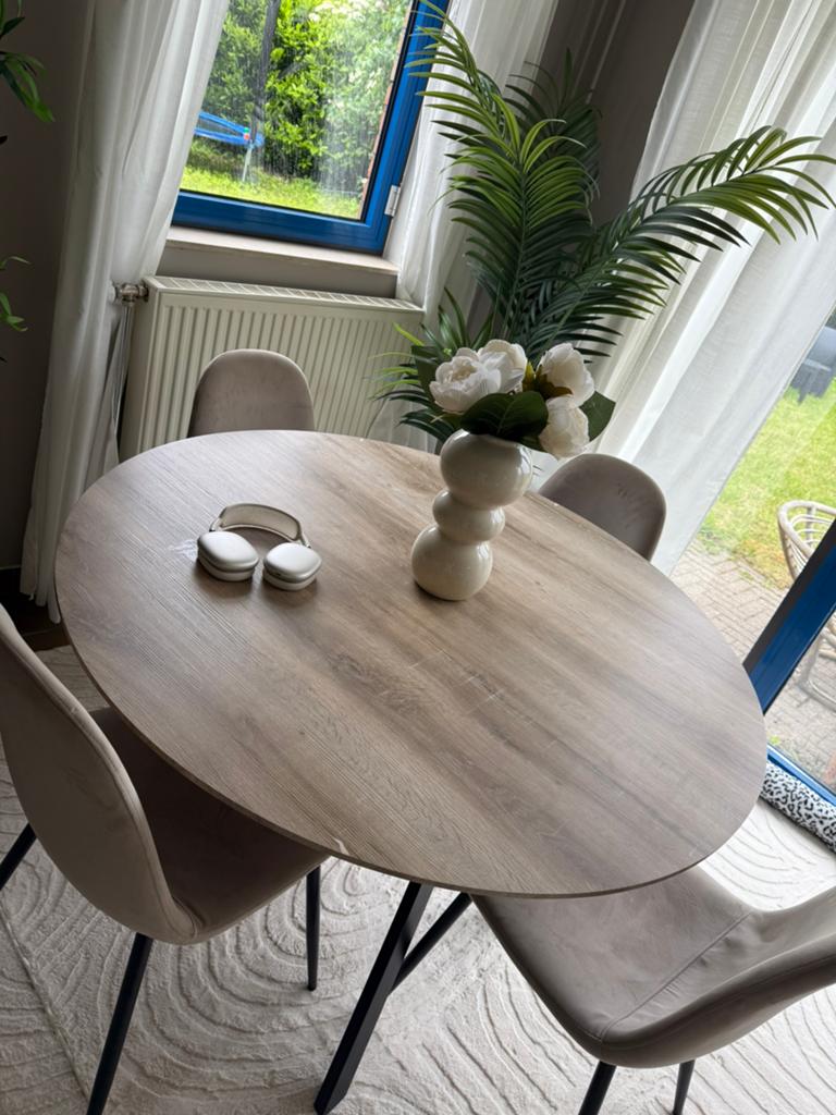 Table à manger ronde de 120 cm avec 4 chaises beiges, Maison & Meubles, Tables | Tables à manger, Enlèvement, Comme neuf