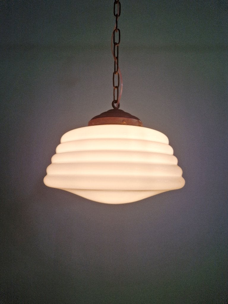 Art Deco hanglamp in witte opaline, jaren 1920-30, Ophalen of Verzenden