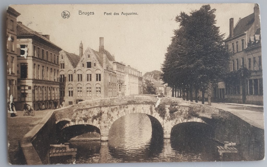 Oude Postkaart BRUGGE Pont des Augustins 1921 gelopen Ref.E9, Ophalen of Verzenden, 1920 tot 1940, Gelopen, West-Vlaanderen