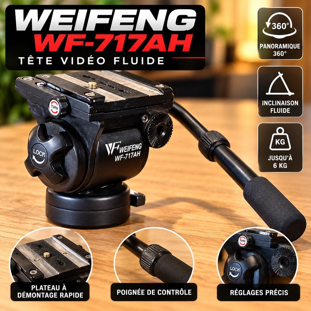 Weifeng WF-717AH — Vloeibare videokop + handgreep, Games en Spelcomputers, Ophalen of Verzenden