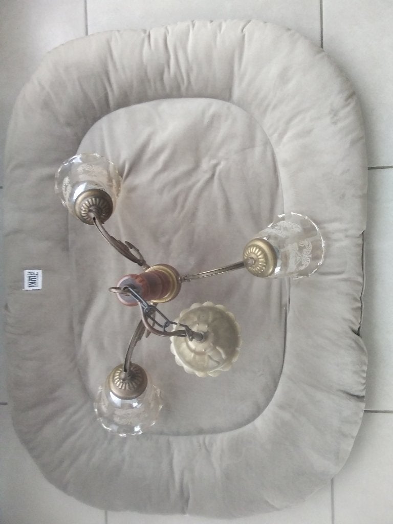 luminaire trois branches avec ampoules, Maison & Meubles, Lampes | Lustres, Ancien, Comme neuf, Enlèvement, Verre