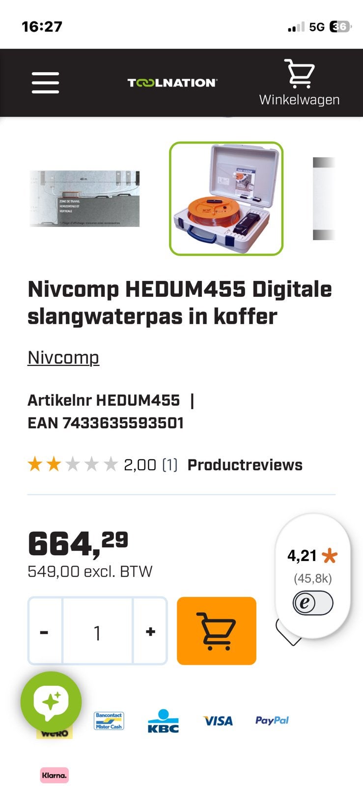 Nivcomp digitale waterpas, Doe-het-zelf en Bouw, Meetapparatuur, Ophalen