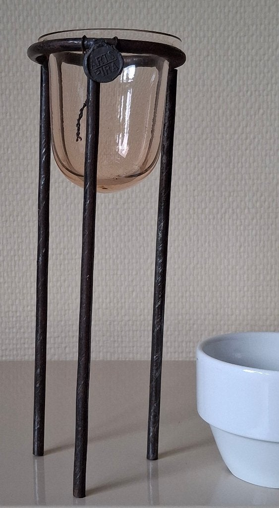 Theelichthouder met metalen voet 'ARTS-PIRA', Huis en Inrichting, Ophalen of Verzenden, Zo goed als nieuw, Glas