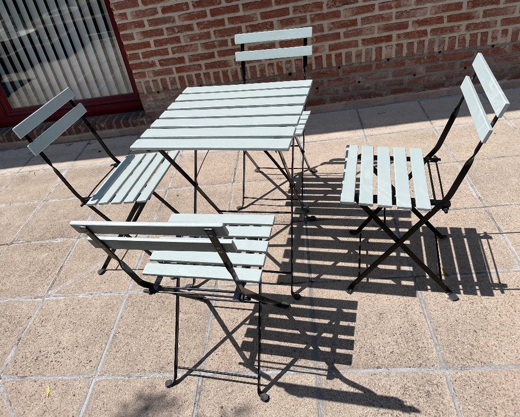 Opklapbare tafel + 4 opvouwbare stoelen, Ophalen, Gebruikt, Vierkant