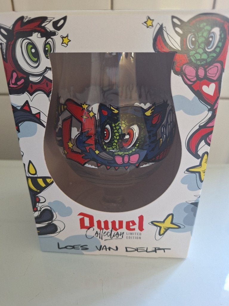 2 Loes van Delft Duvel glazen, Verzamelen, Biermerken, Ophalen, Nieuw, Glas of Glazen, Duvel