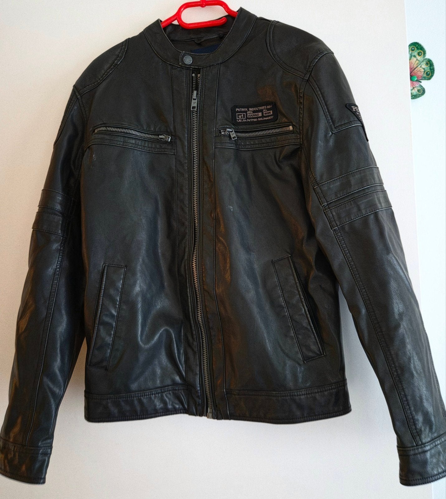 Leren jas Petrol, smal, Ophalen, Zo goed als nieuw, Maat 46 (S) of kleiner