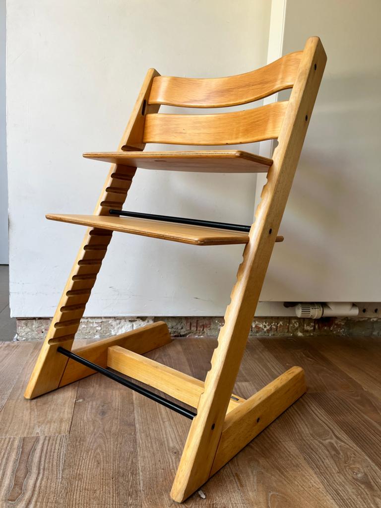 Vintage Tripp Trapp kinderstoel beuk naturel, Enlèvement, Comme neuf, Chaise évolutive, Coulissant