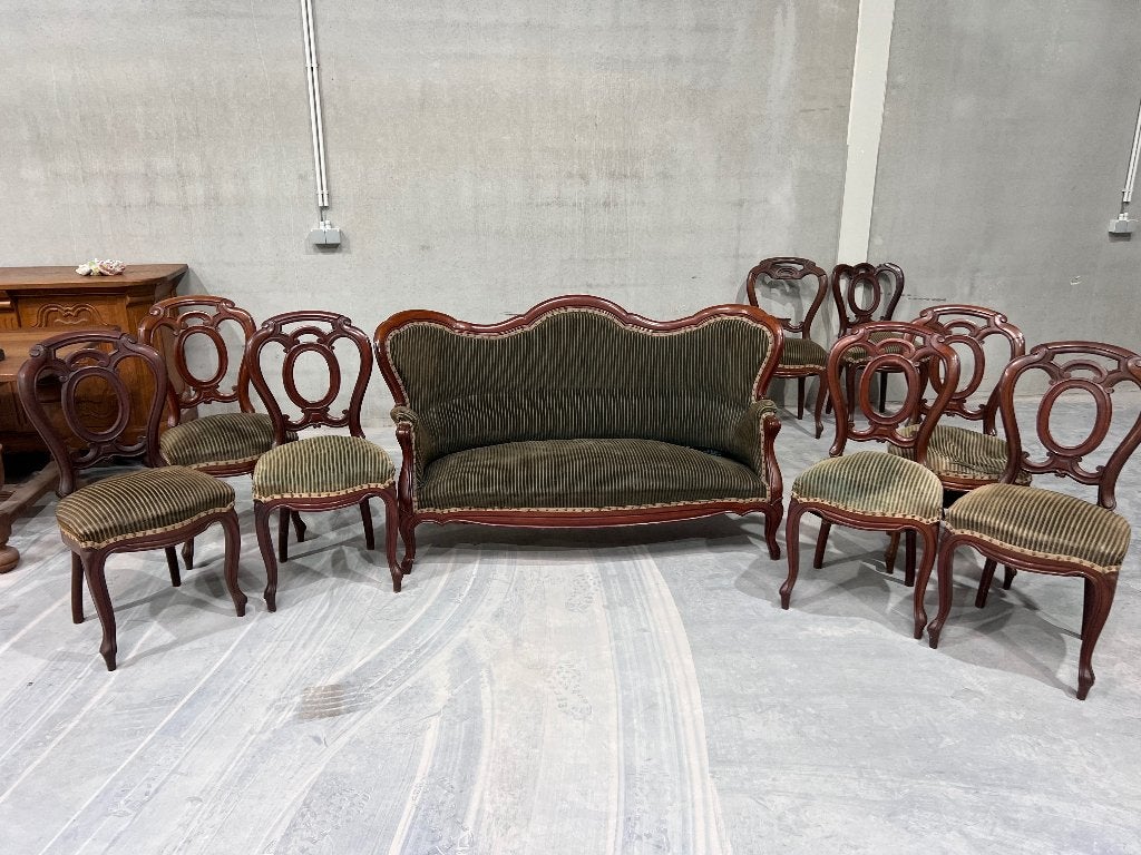 Antieke vintage woonkamer Louis Philippe Napoléon III M15, Antiek en Kunst, Antiek | Meubels | Stoelen en Sofa's, Ophalen