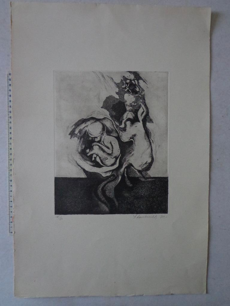 Ets met sensuele naakte vrouw van J of M Lambrechts uit 1970, Antiek en Kunst, Kunst | Etsen en Gravures, Dagelijks leven, Ophalen of Verzenden