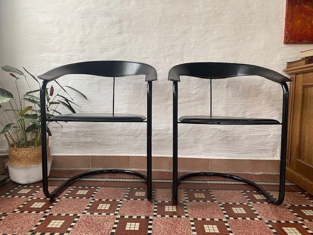 Elegante designstoelen – 2 stuks, Maison & Meubles, Chaises, Utilisé, Deux, Cuir, Métal, Noir, Enlèvement
