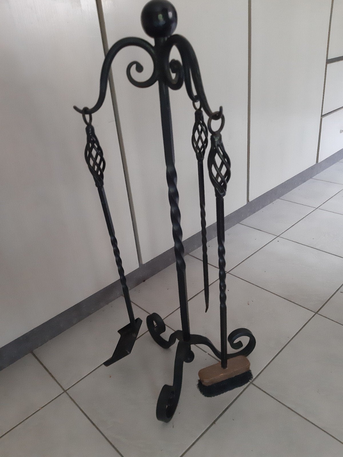 haardstel, smeedijzeren,  3 hulpstukken, zwart, h=85cm, Ophalen, Zo goed als nieuw