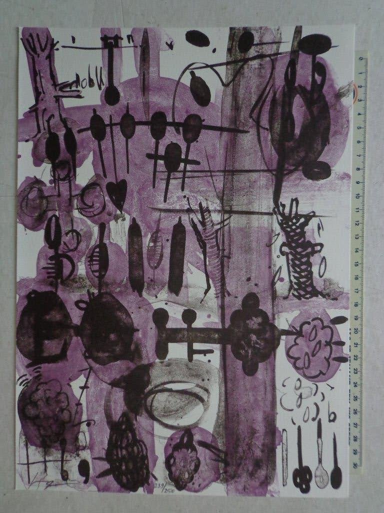 litho van Fik Van Gestel uit 1998 "Abstracte compositie", Abstract, Genummerd, Ophalen of Verzenden, Lithografie