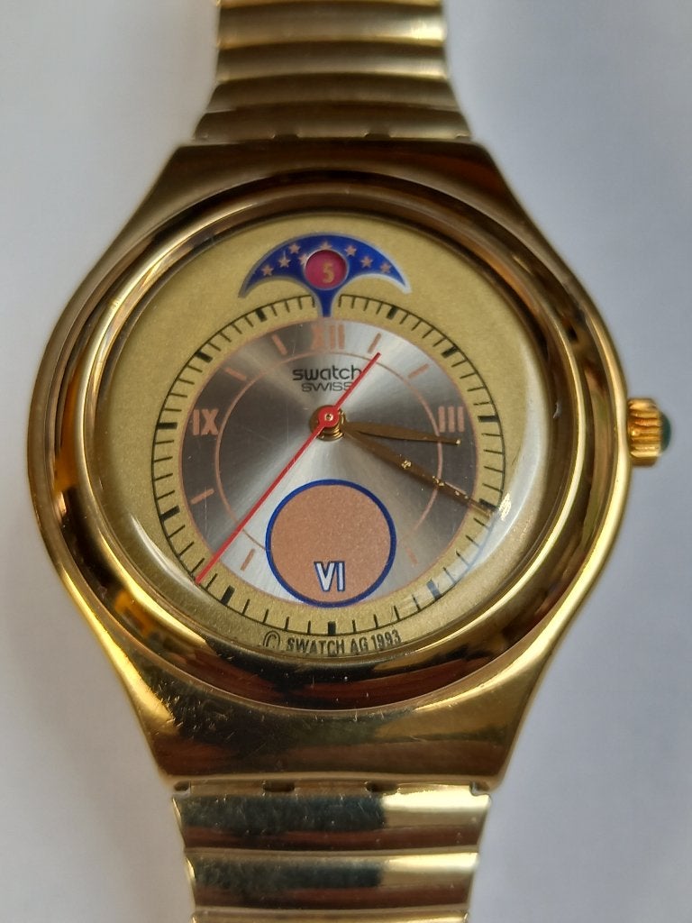 Montre Swatch Irony neuve acier 37mm, Ophalen of Verzenden, Nieuw, Goud, Jongen of Meisje