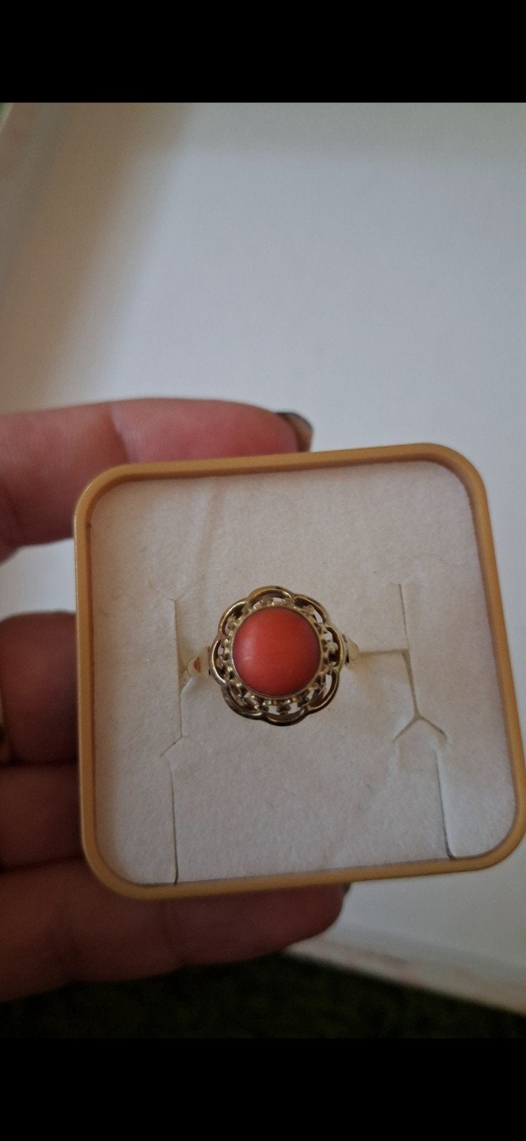 14karaat 585 Vintage ring met koraal, Handtassen en Accessoires, Ringen, Ophalen of Verzenden, Goud, Goud