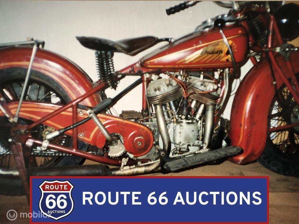 Indian Sport Scout 45ci | 1939 | Route 66 Auctions, Auto's, Oldtimers, Overige merken, Zwart, Bedrijf, Handgeschakeld