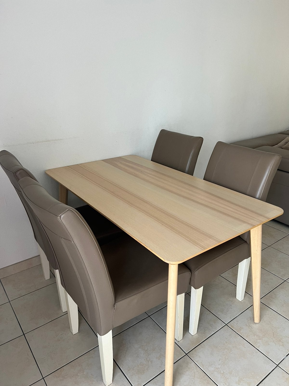 Complete eetkamer set met lederen stoelen, Huis en Inrichting, Ophalen, Gebruikt, 4 tot 6 stoelen