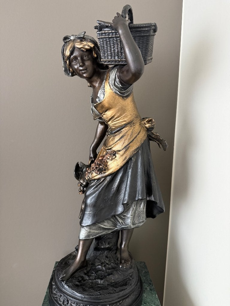 Grande sculpture signée Aug. Moreau – 66 cm, Enlèvement, Bronze