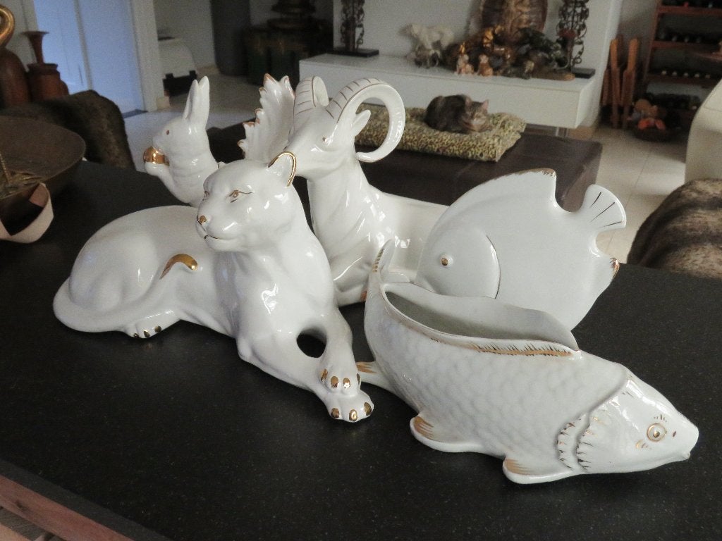 Hollywood Regency dieren keramiek wit goud accenten, Ophalen of Verzenden