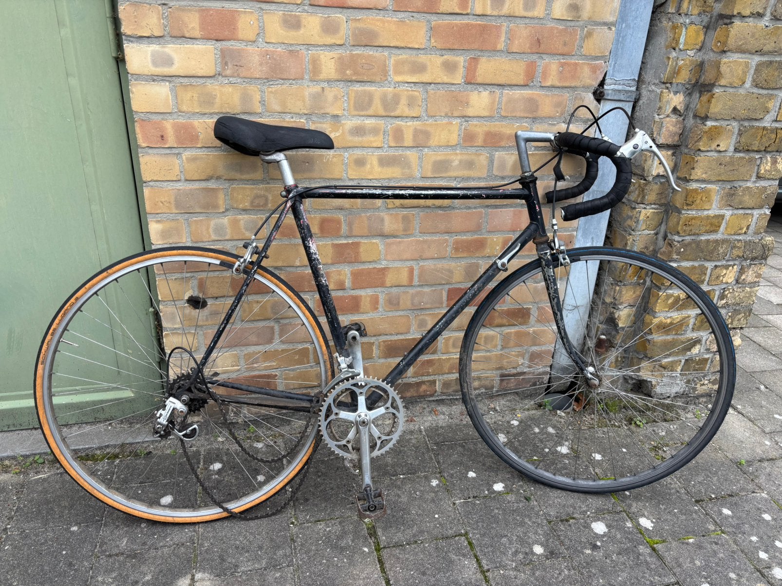 Retro stalen zwarte koersfiets (voor onderdelen), Ophalen, Gebruikt, Velgrem, Versnellingen