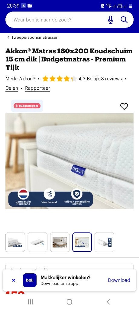 Matras koudschuim, Ophalen, Tweepersoons, Zo goed als nieuw, Matras
