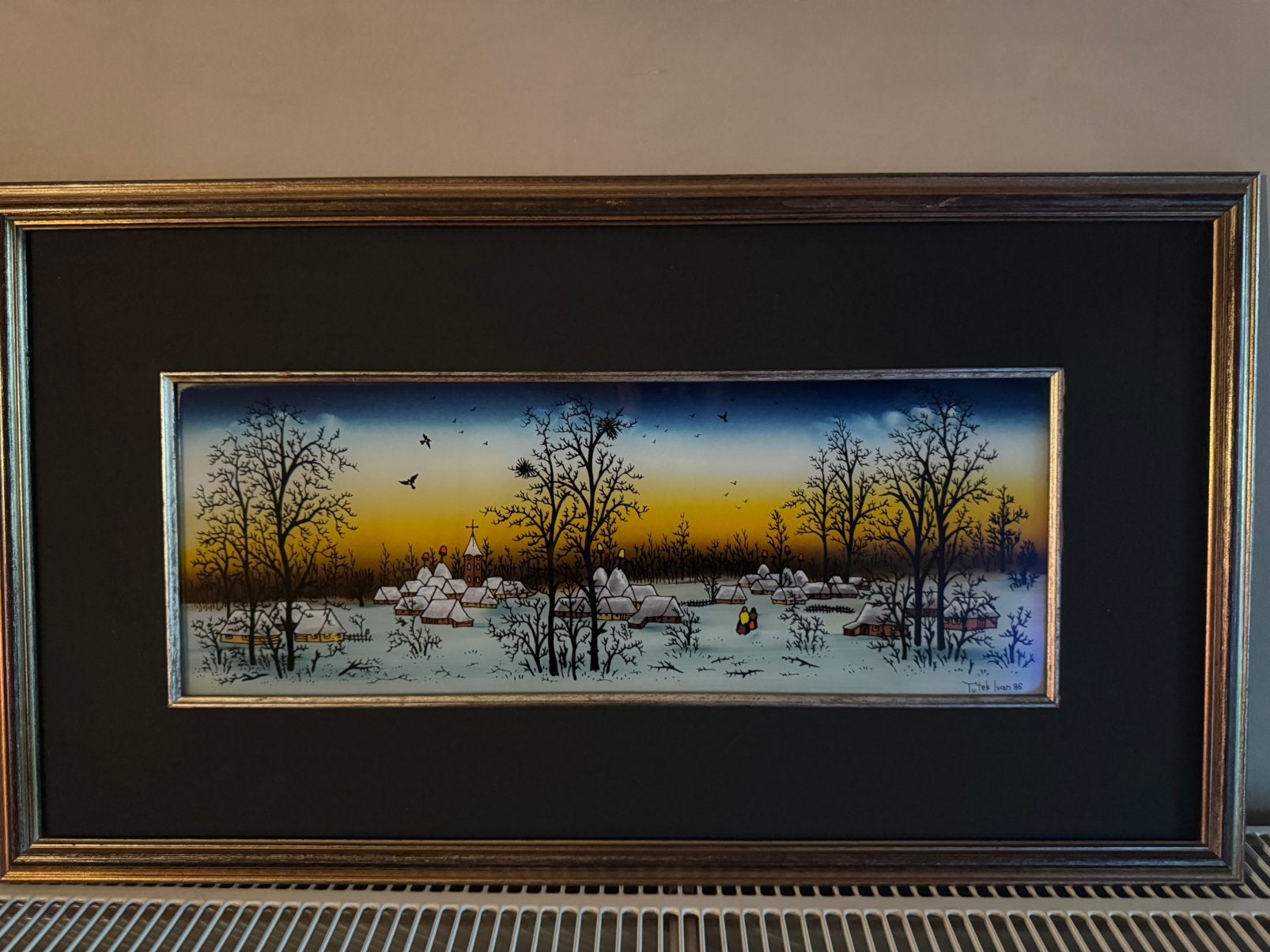 Olieverf op glas - Winterlandschap, Antiek en Kunst, Ophalen