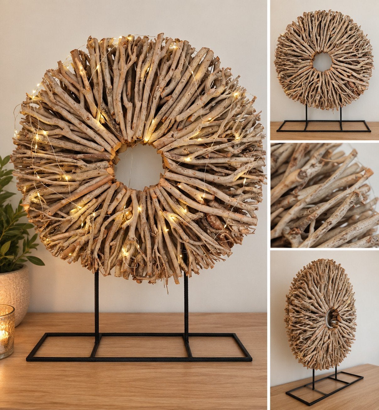 Grote decoratieve houten krans op standaard, Enlèvement, Couronne