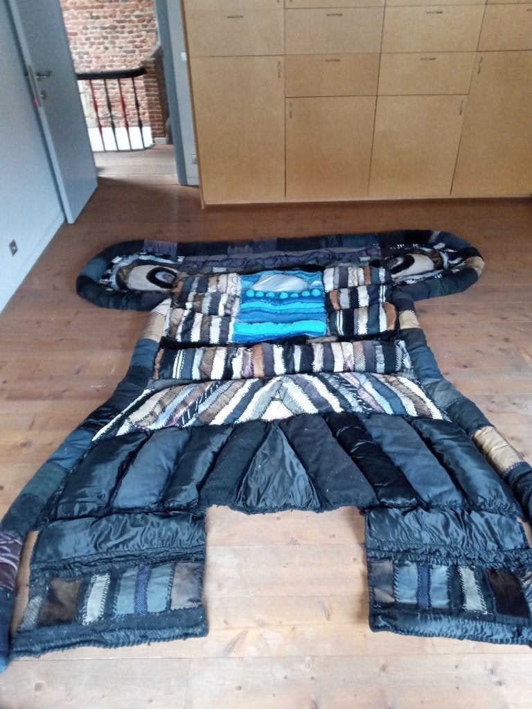 Marianne Haselhoff textiel zwart-witte "stoel" met blauw, Ophalen