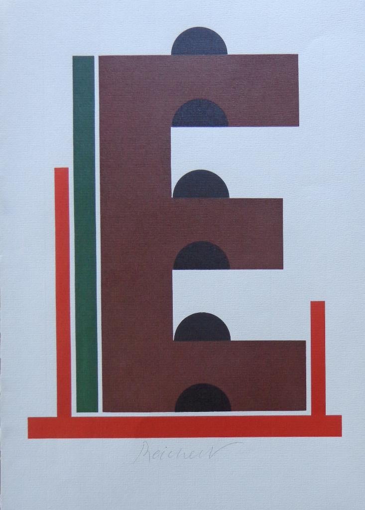 JOSUA REICHERT / BUCHSTABE E / KLEURHOUTSNEDE / 33x23cm SIG, Antiquités & Art, Art | Lithographies & Sérigraphies, Signé, Enlèvement ou Envoi