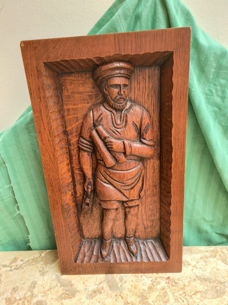 Zwaar houten sculptuur van een schrijnwerker, Antiek en Kunst, Ophalen, Houtsnijwerk, Handgemaakt, 20 - 50 cm