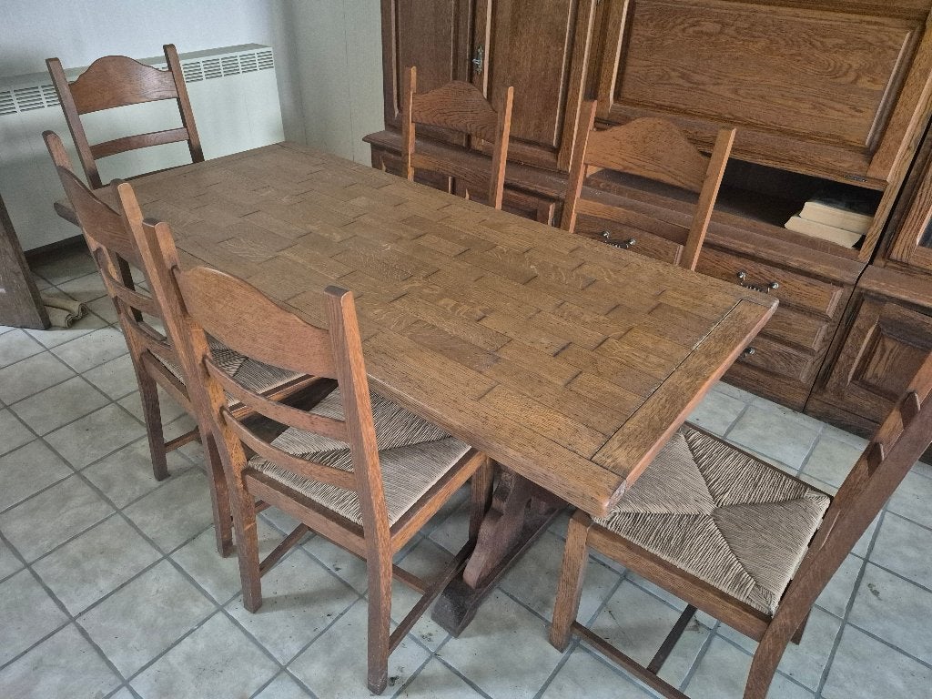 massief eiken eetkamer, Huis en Inrichting, Complete eetkamers, Ophalen, Gebruikt, Klassiek, 4 tot 6 stoelen