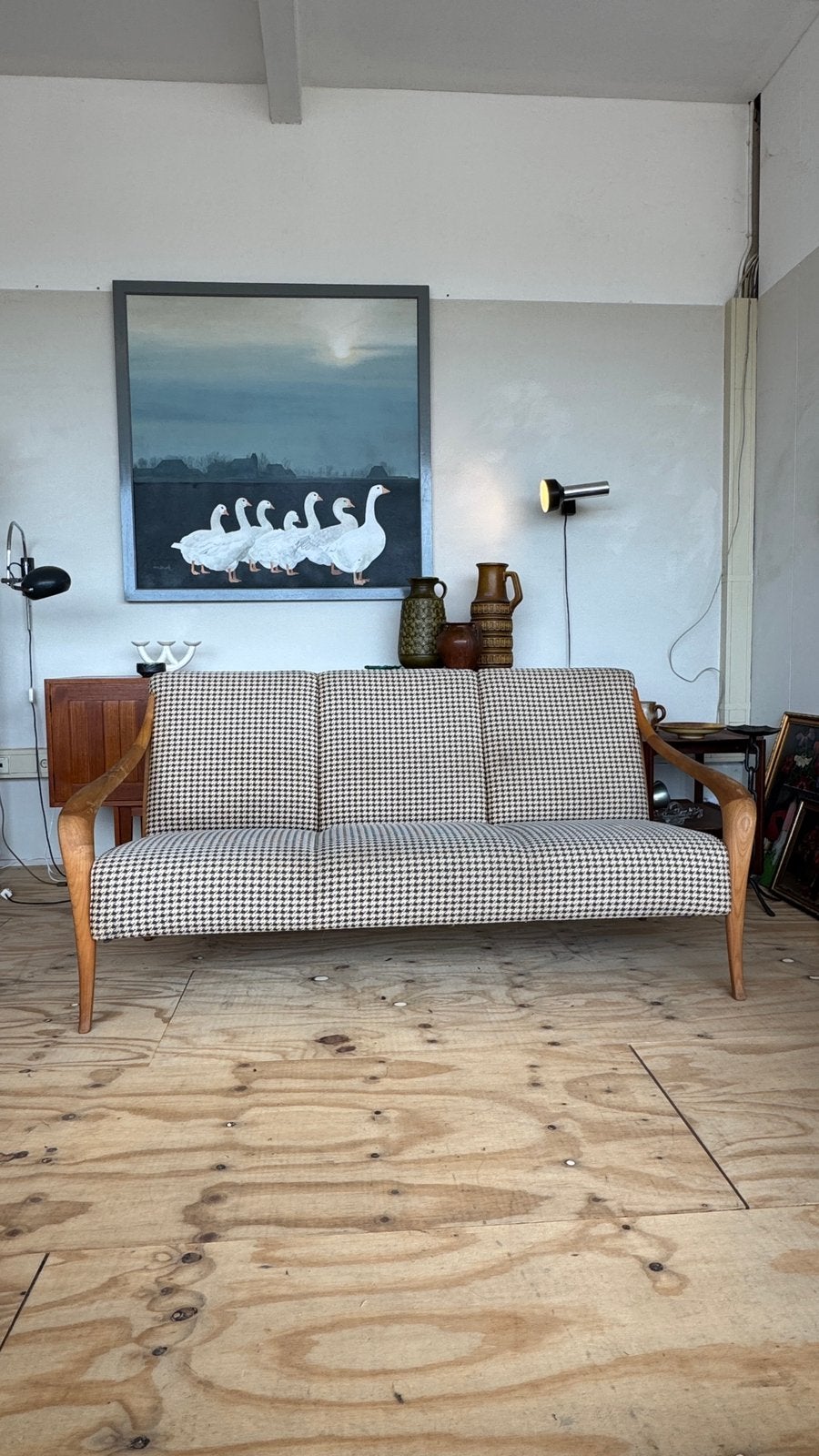 Vintage 3 persoons bankje / zetel, Huis en Inrichting, Ophalen, Mid century vintage, 150 tot 200 cm, Driepersoons