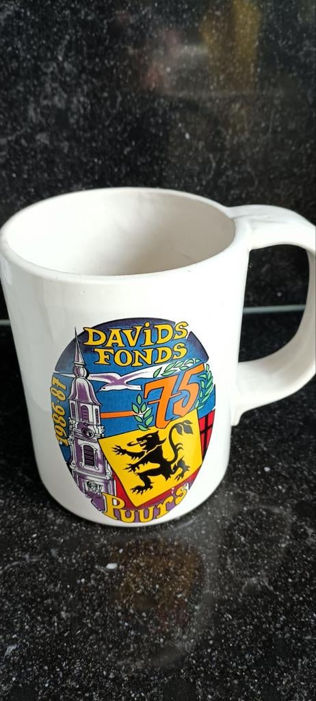 Oude bierpot 75  jaar Davidsfonds Puurs 1986-1987 perfekt, Ophalen of Verzenden