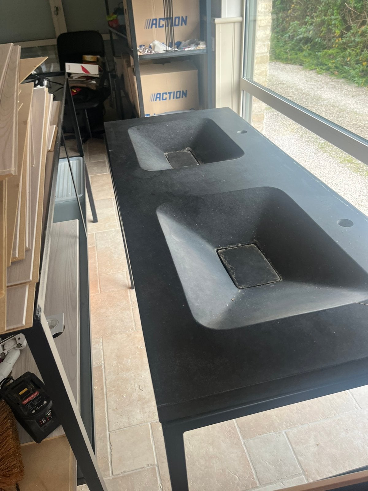 Blauwsteen dubbele Lavabo, Ophalen, Zo goed als nieuw