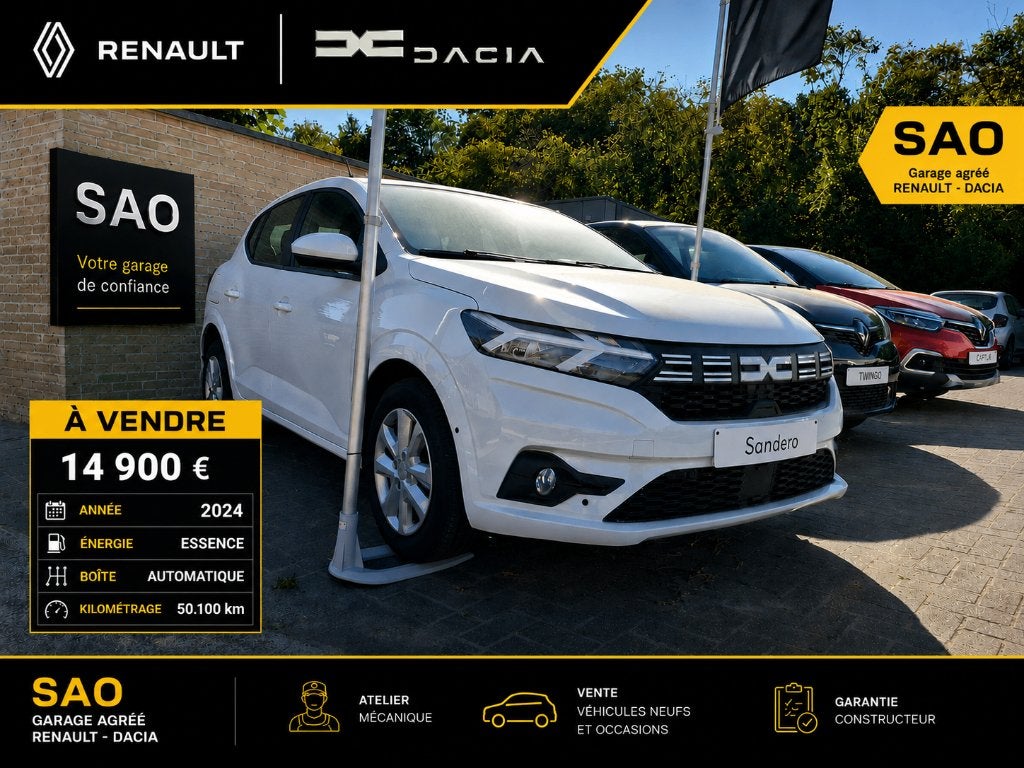 dacia sandero essence automatique 2024, Auto's, Dacia, Automaat, Stof, Zwart, 67 kW