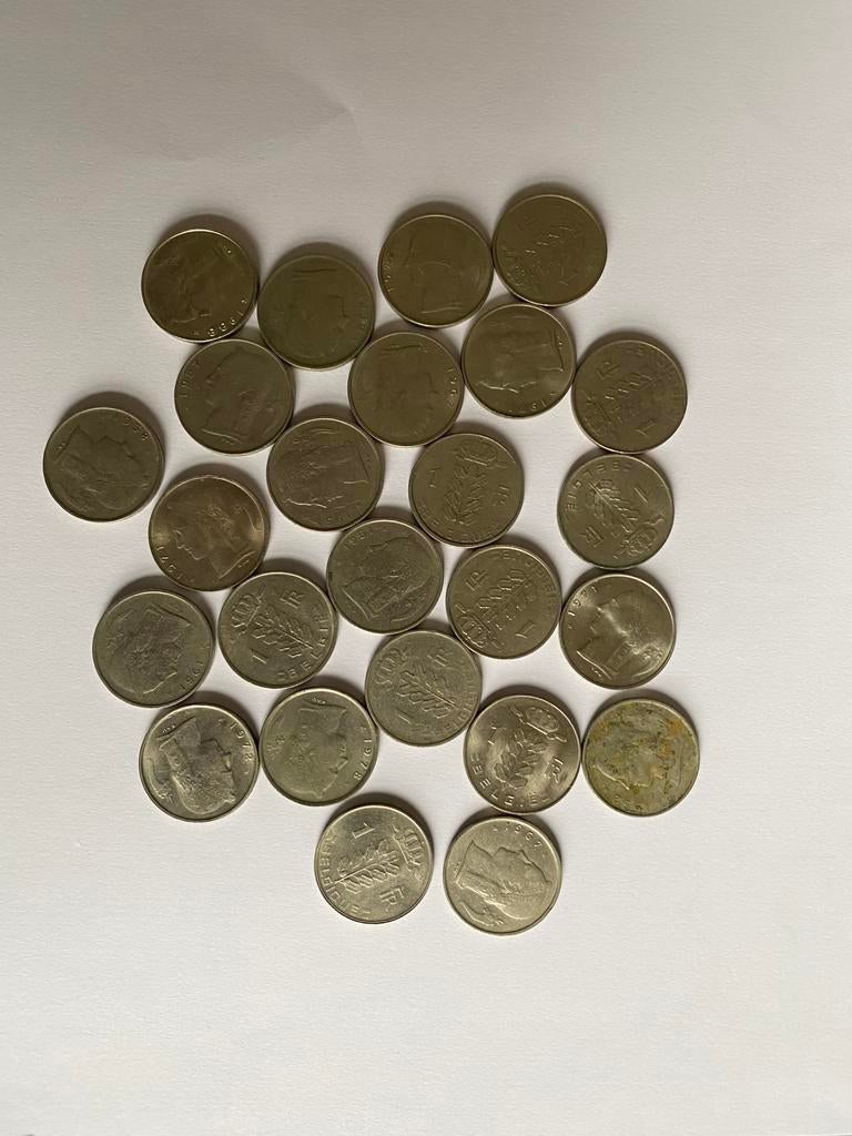 Lot de 25 anciennes pièces de 1 franc belge, Enlèvement ou Envoi, Métal, Monnaie en vrac