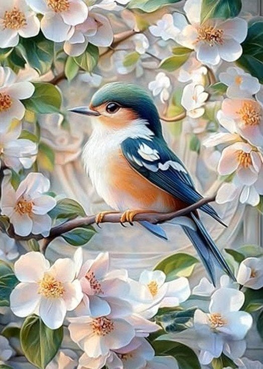 50x40cm Diamond Painting vogel bloemen (rond) nr 83, Hobby en Vrije tijd, Knutselen, Verzenden, Nieuw, Meerkleurig, Overige materialen