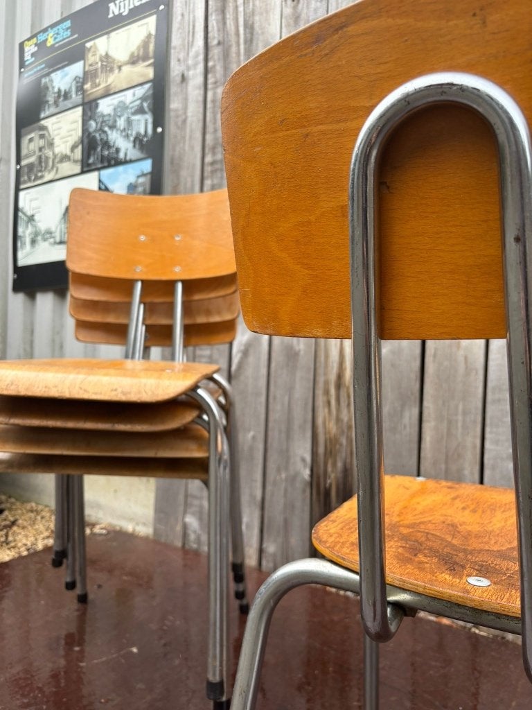 Superbes sièges militaires chromés (36 en stock), Bois, Enlèvement ou Envoi, Chrome stoelen, Brun