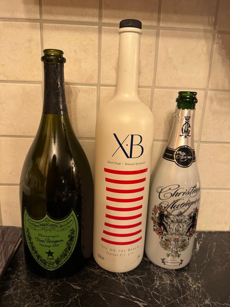 Decoratieve drankflessen:Dom Pérignon,XB & ChristianAudigier, Ophalen of Verzenden, Gebruikt, Champagne