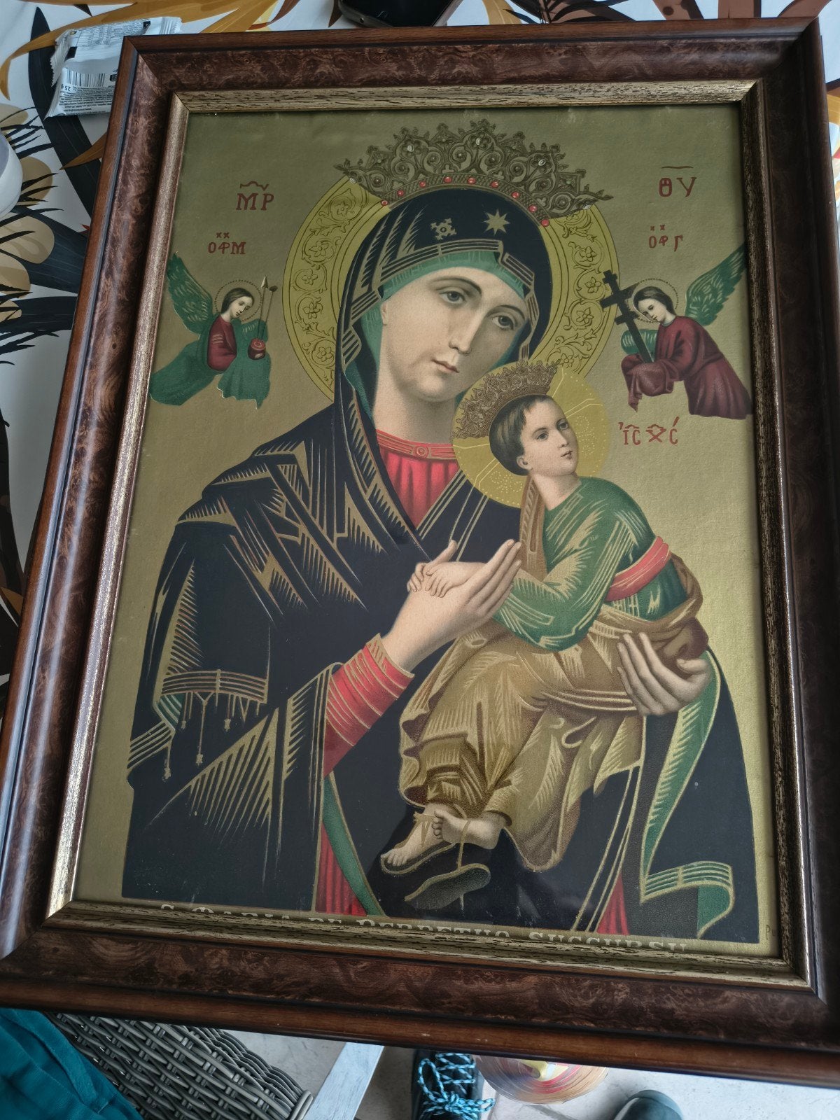 Grote religieuze kader OLVrouw van Bijstand, Antiek en Kunst, Antiek | Religieuze voorwerpen, Ophalen
