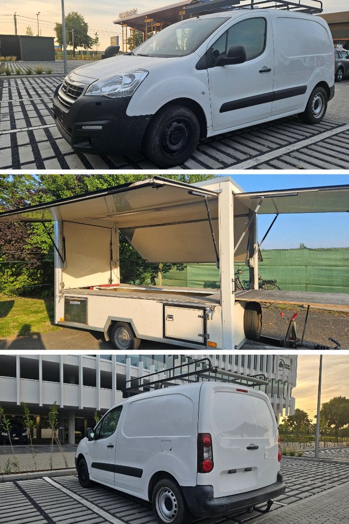 Peugeot partner 2018 + aanhangwagen (foodtruck), 4 deurs, Wit, Particulier, 55 kW