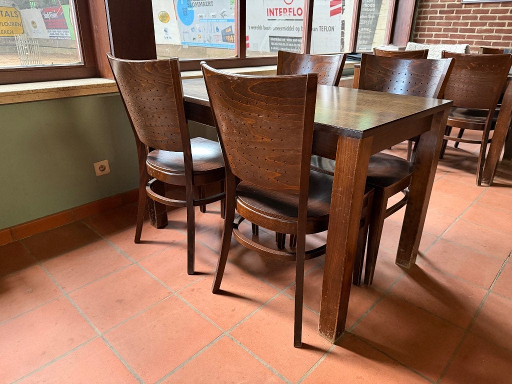 Tafel + stoelen, Huis en Inrichting, Tafels | Eettafels, Ophalen, Gebruikt, 100 tot 150 cm, 50 tot 100 cm