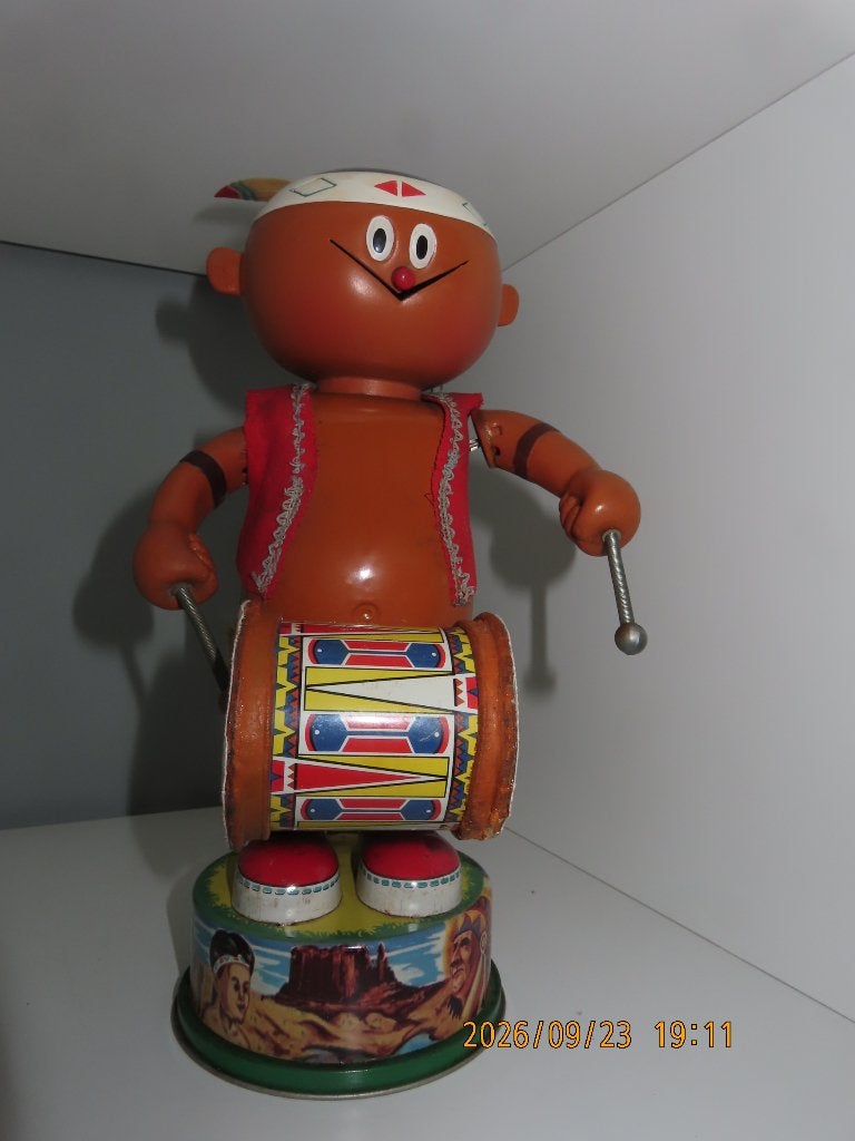 blikken speelgoed Indiaan  die trommelt, Antiek en Kunst, Ophalen of Verzenden