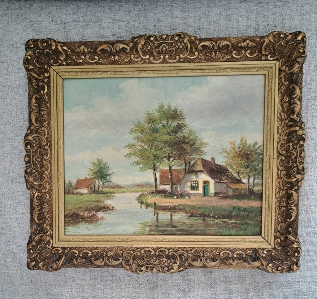 Peinture à l'huile sur panneau solide—B.vd.Hoijd (vers 1900), Enlèvement ou Envoi, Peinture à l'huile, Panneau, Paysage