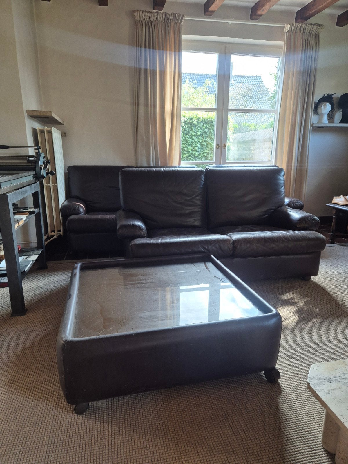 Lederen salon, Huis en Inrichting, Ophalen, Gebruikt, Leer