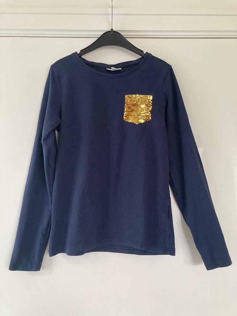 Donker blauw longsleeve met pailetten - Besties - maat 146, Gebruikt, Meisje, Shirt of Longsleeve, Besties JBC