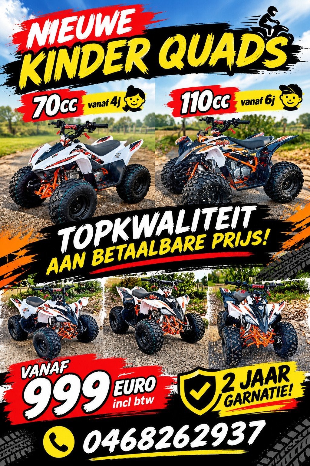 nieuwe kayo kinder quads 70-110cc!